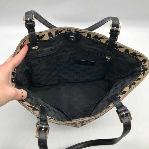 Michael Kors Beige & Black Canvas Jet Set Tote Bag - Picture 10 of 10